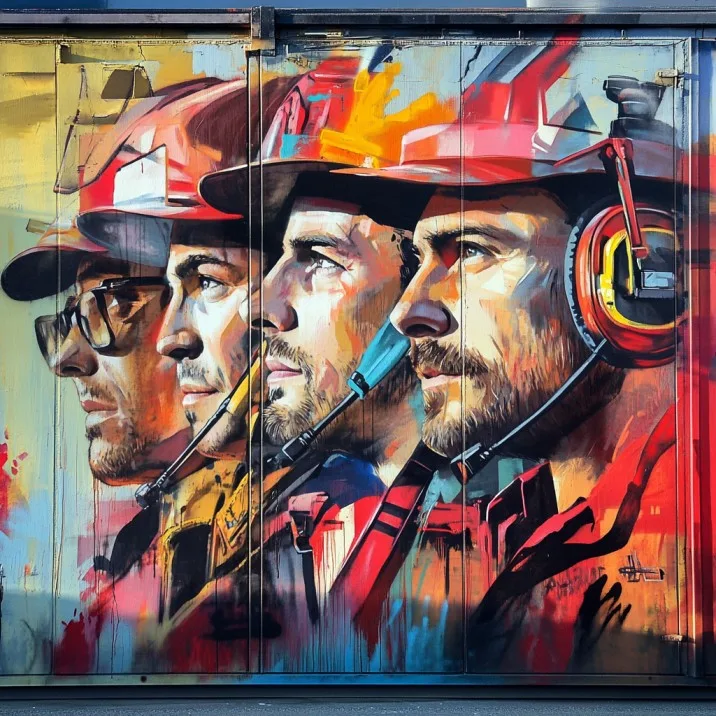 Wall art photo of truck dispatchers wearing headsets, coordinating shipments and truck movements