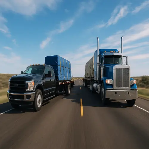 Hotshot trucking and flatbed trucking trucks on U.S. highways in a fleet