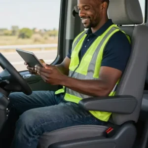 Owner-operator checking MC compliance data in the FMCSA portal before booking a load