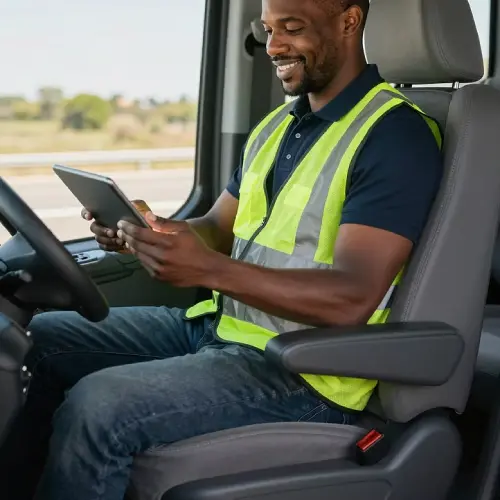 Owner-operator checking MC compliance data in the FMCSA portal before booking a load