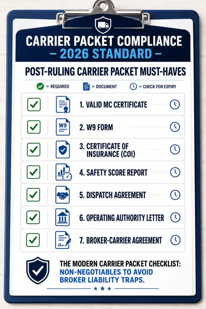 The modern carrier packet checklist: non-negotiables to avoid broker liability traps.