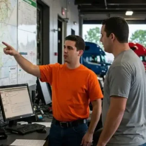 hotshot dispatcher reviewing high-paying hotshot loads across multiple screens