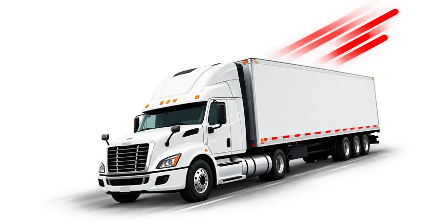 White truck with red motion accents